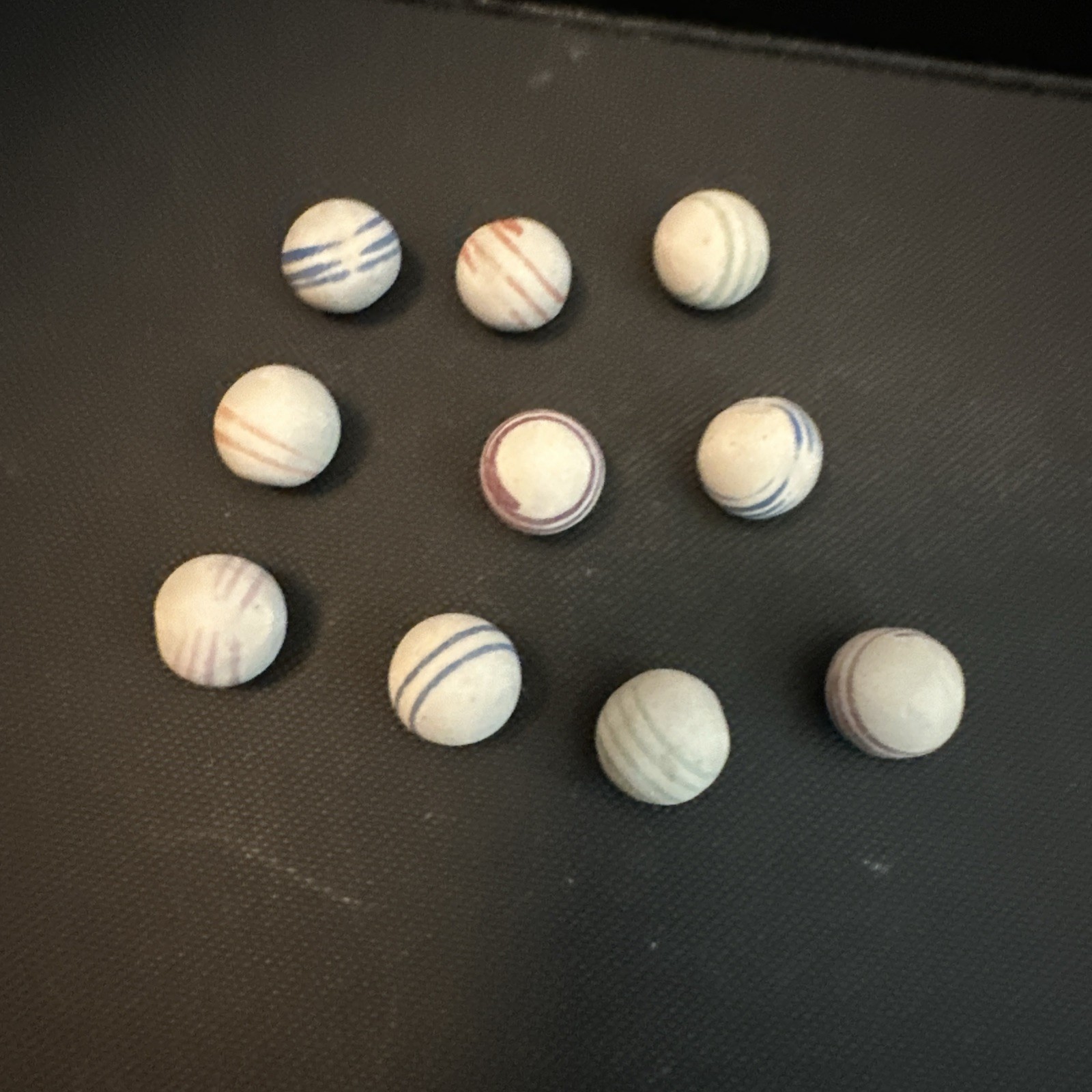 Old Lot of 10 Antique German China Marbles Unglazed Helix Lined