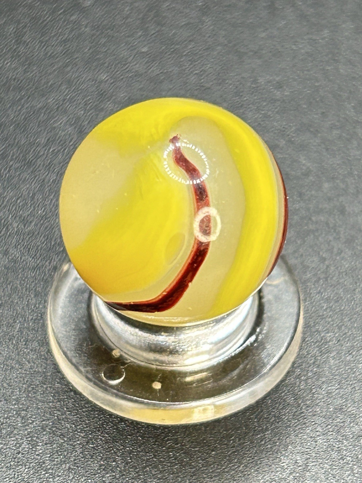 Vintage Akro Agate Egg Yolk Oxblood Marble 0.629” Multi Color UV Active