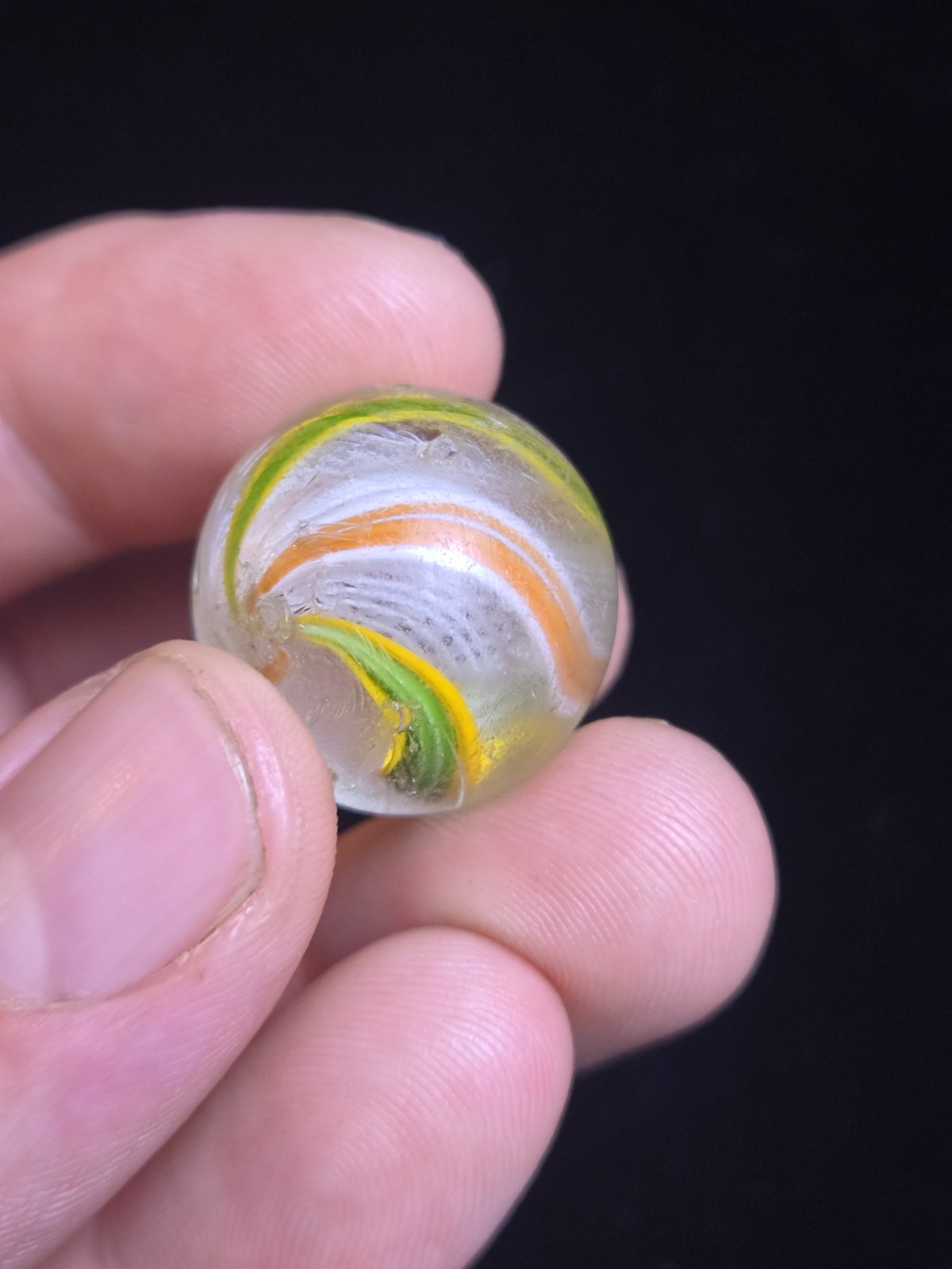 Handmade Vintage Latticinio Core Multi-Color RibbonPontil Marble – 11/16″
