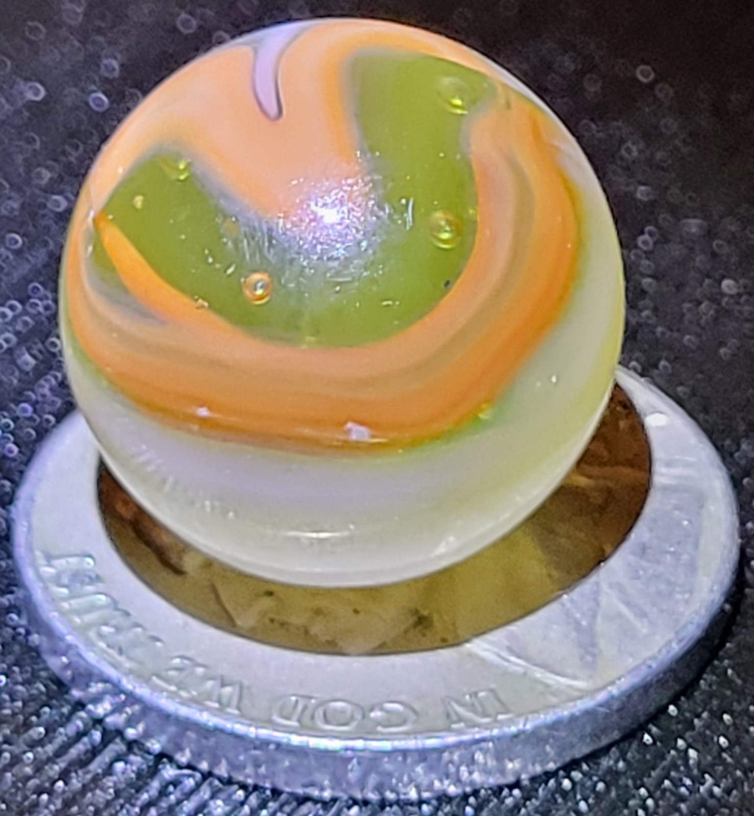 Vitro Agate Exotic Fancy Conqueror Marble 1940s Lime Base Cadmium