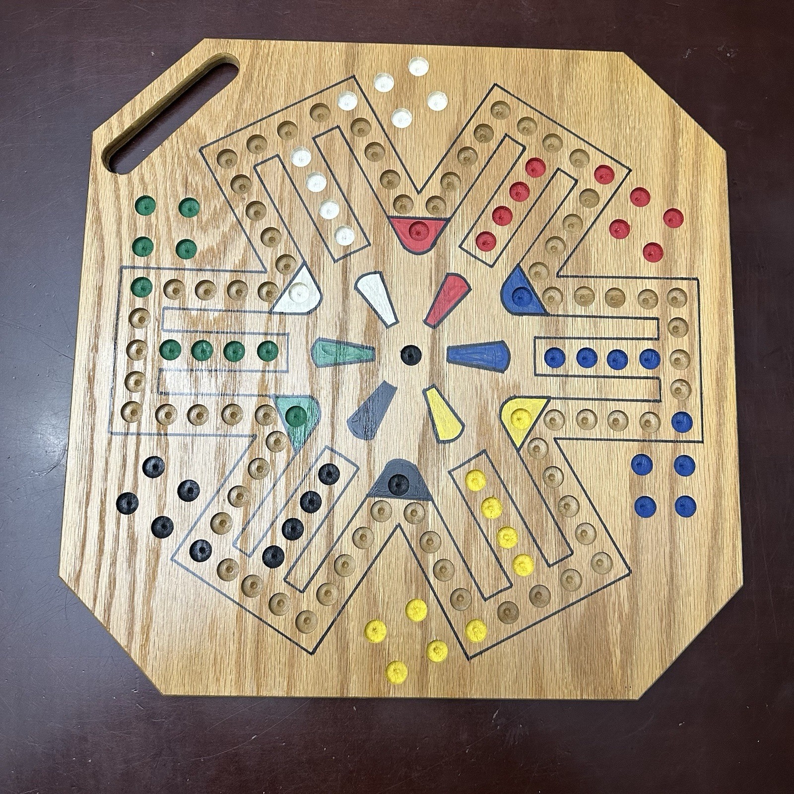 Marbles Wood Aggravation Board Game 2, 4 & 6 player Hand made Wahoo Double Sided