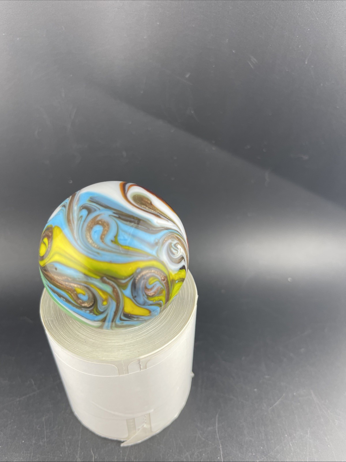 Large Swirl Marble 50.21mm Yellow Blue Copper Shooter