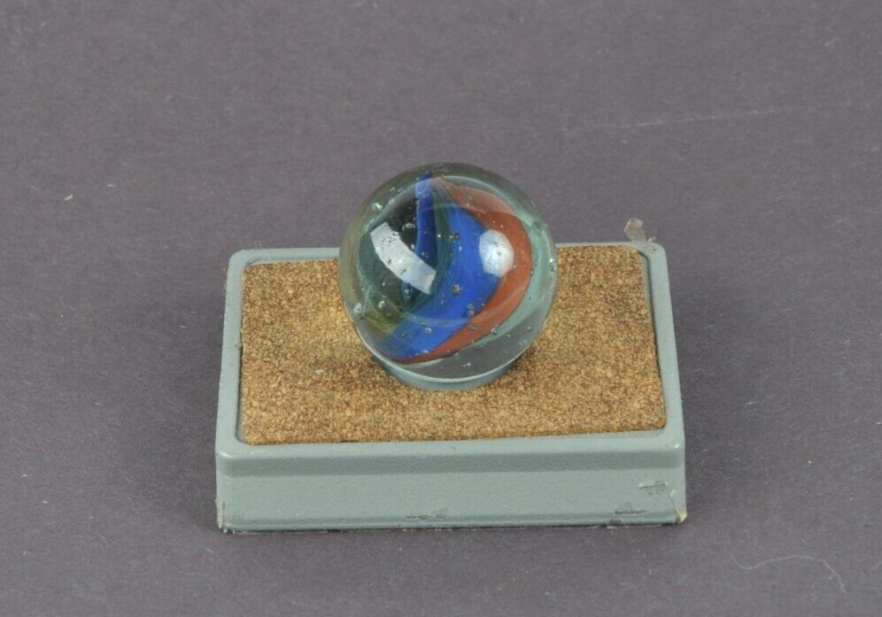 Vintage Asian 5? 3? VANE Red White Blue 1″ Shooter Green Tint Cat’s Eye Marble