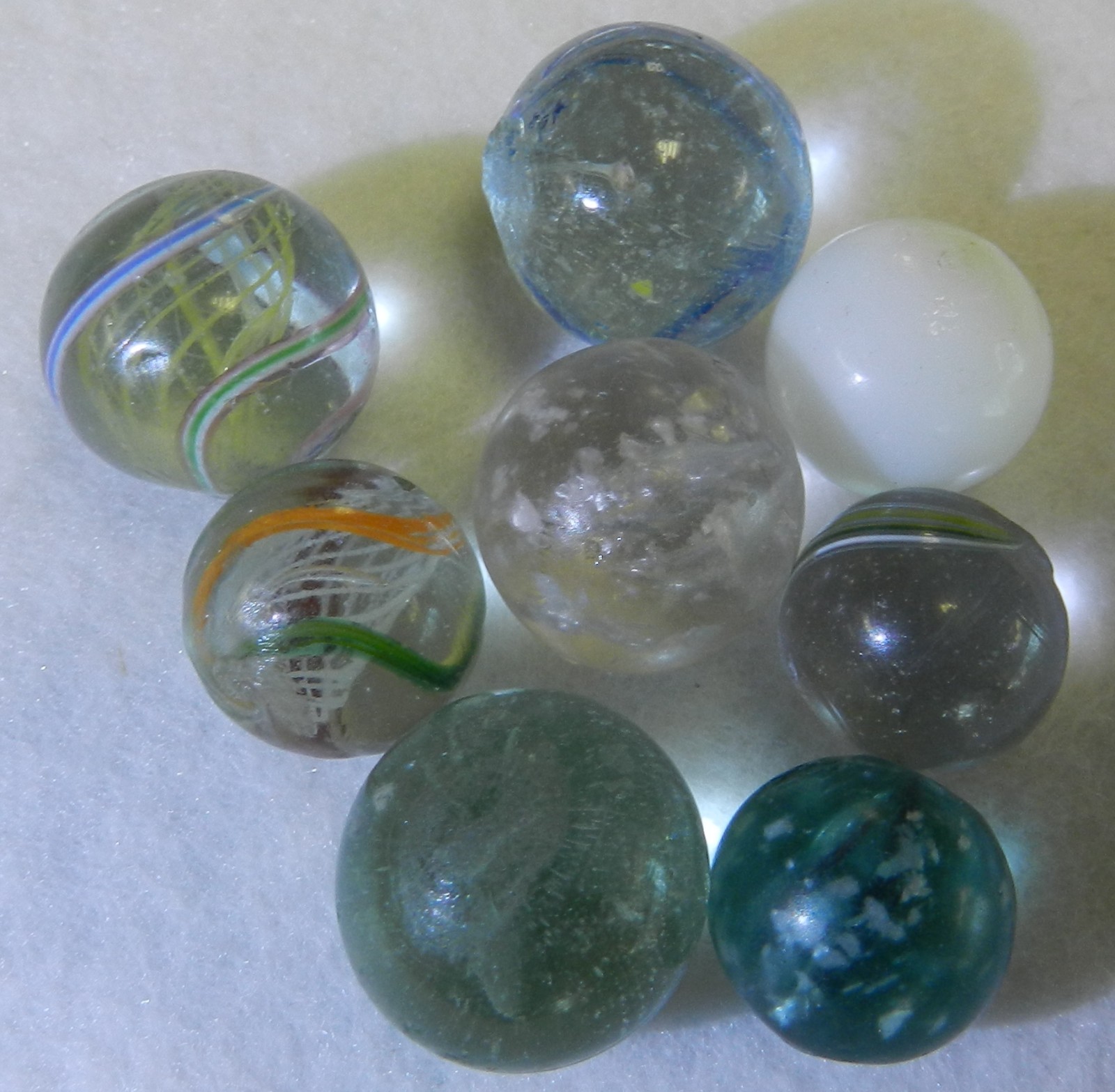 #19585m Vintage Group or Bulk Lot of 8 German Handmade Marbles .57 to .70 Inches