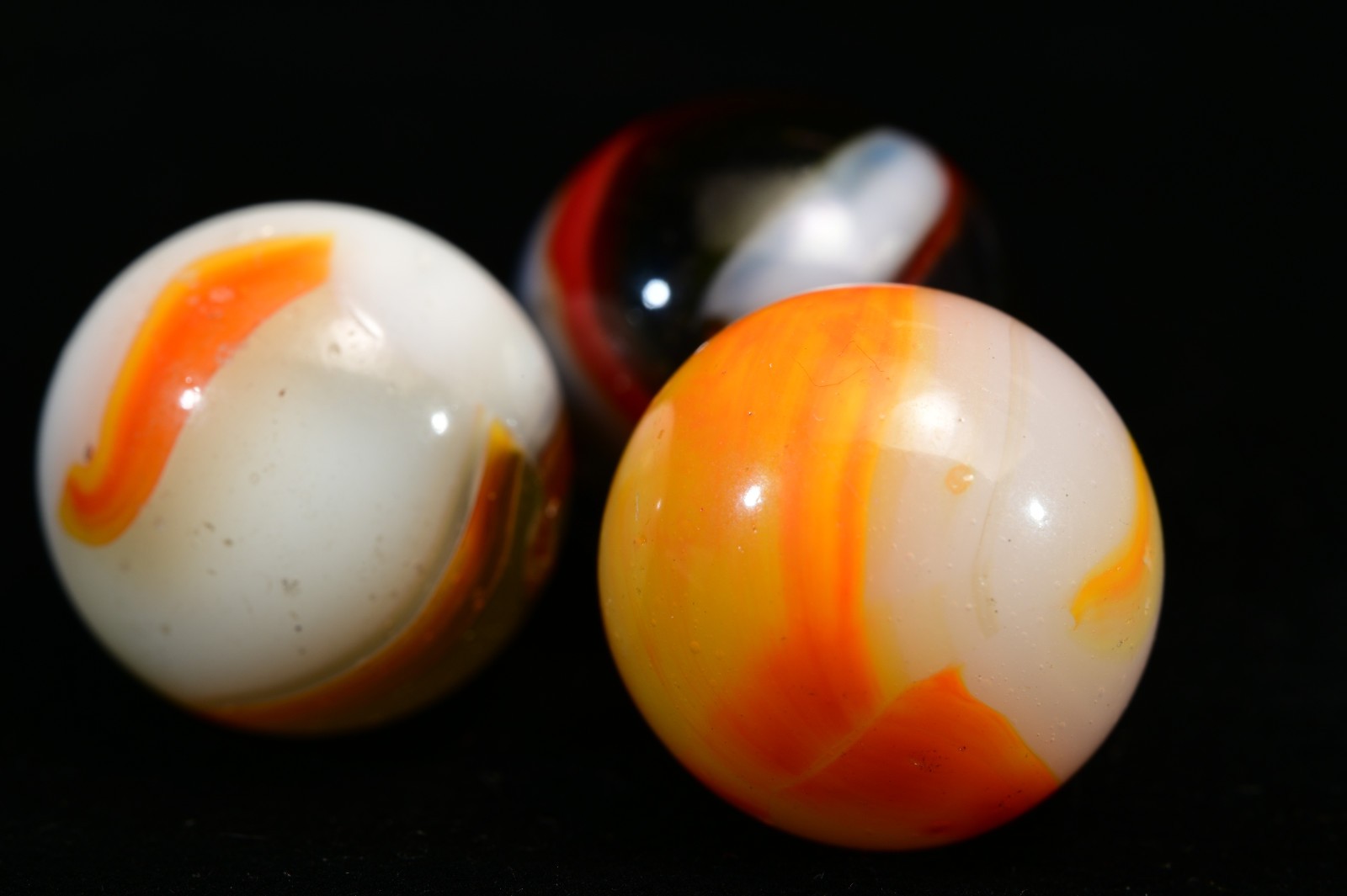 3 Vintage Peltier Rainbo Marbles Funky Colours Classic Styles, Multi-Mix 19/32”
