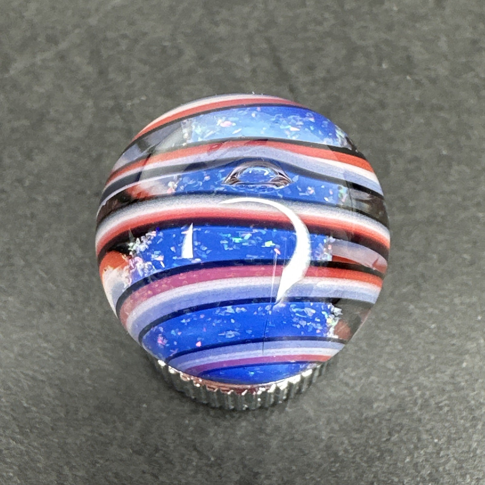 Contemporary Handmade Art Glass Marble .73″ Blue Sparkle Core, Swirls, UV Green