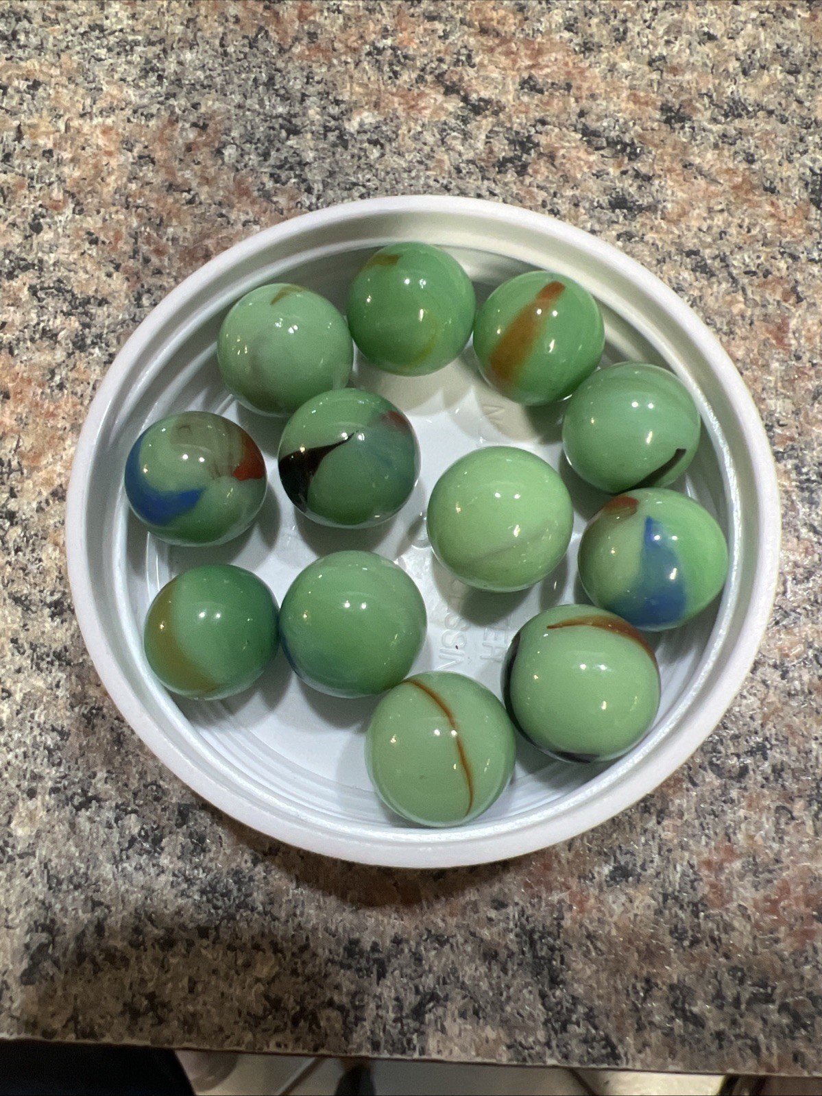Lot of 12 Green Glass Marbles Colored Swirl