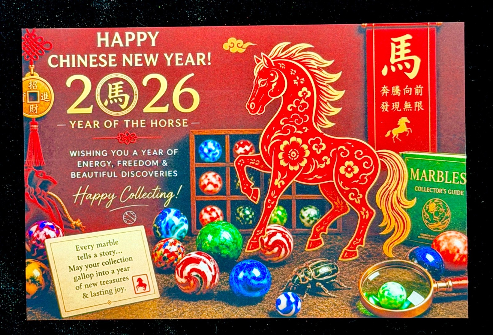 2026 Year of the Horse Marble Collector Postcard Chinese New Year