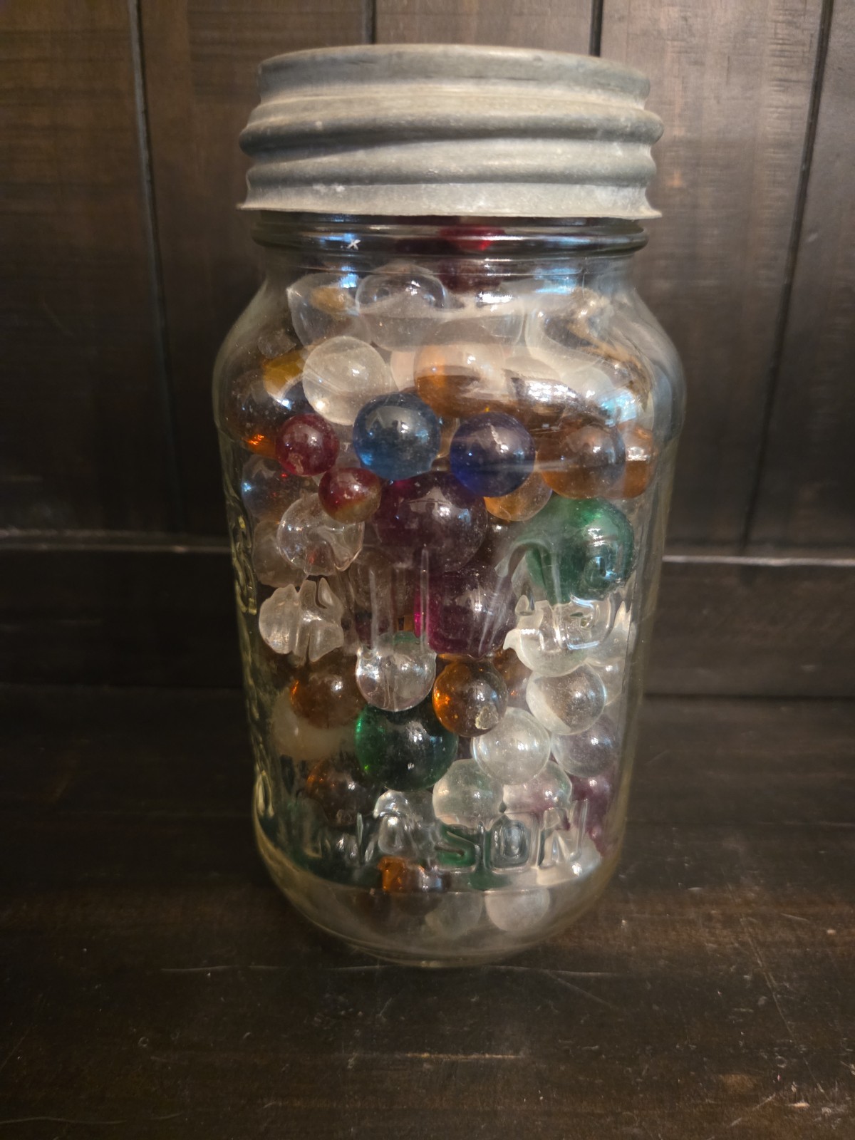 2 lbs Of Vintage Marbles In Atlas Jar Mixed Size & Color