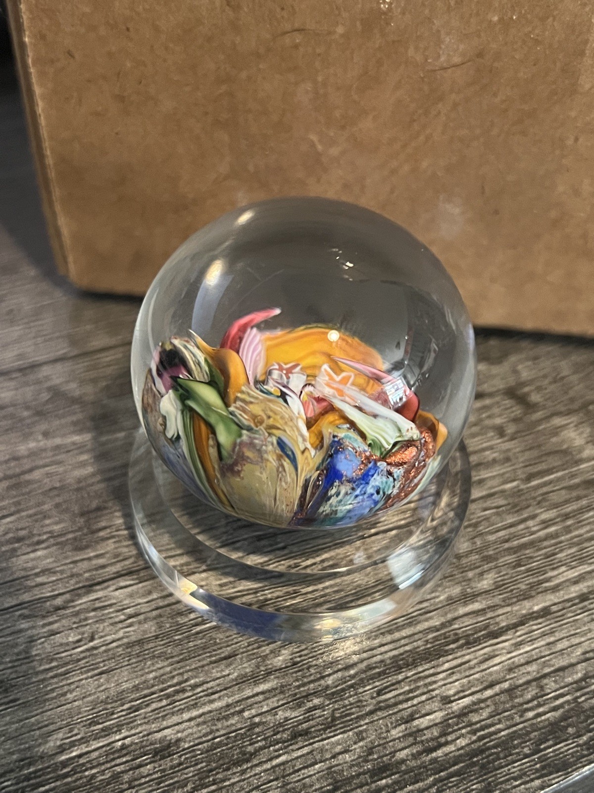 Signed Doug Sweet Dichroic Millefiori Studio Art Glass 1.75″ Marble Paperweight
