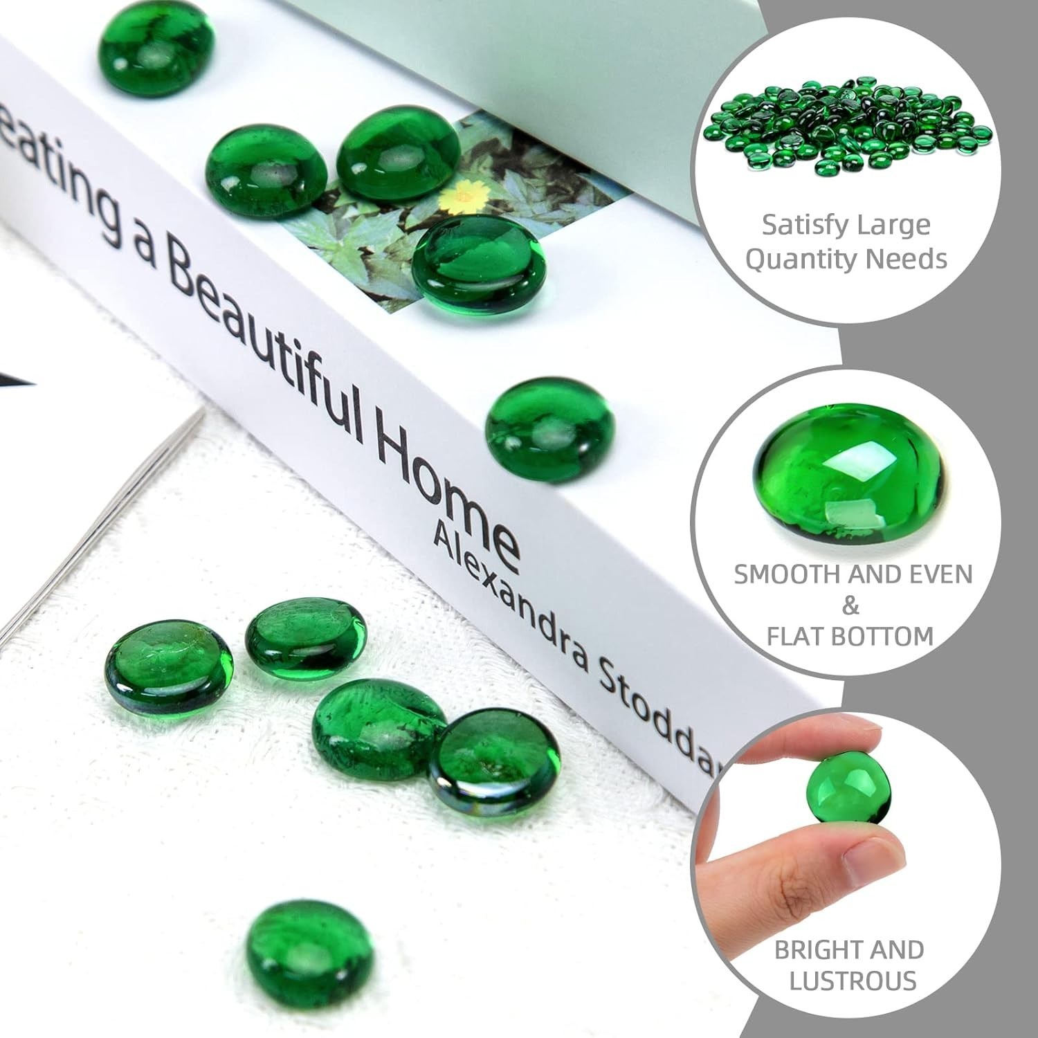 Translucent Green Flat Glass Pebbles, 0.6-0.7 Inches – Ideal for Crafts & Decor