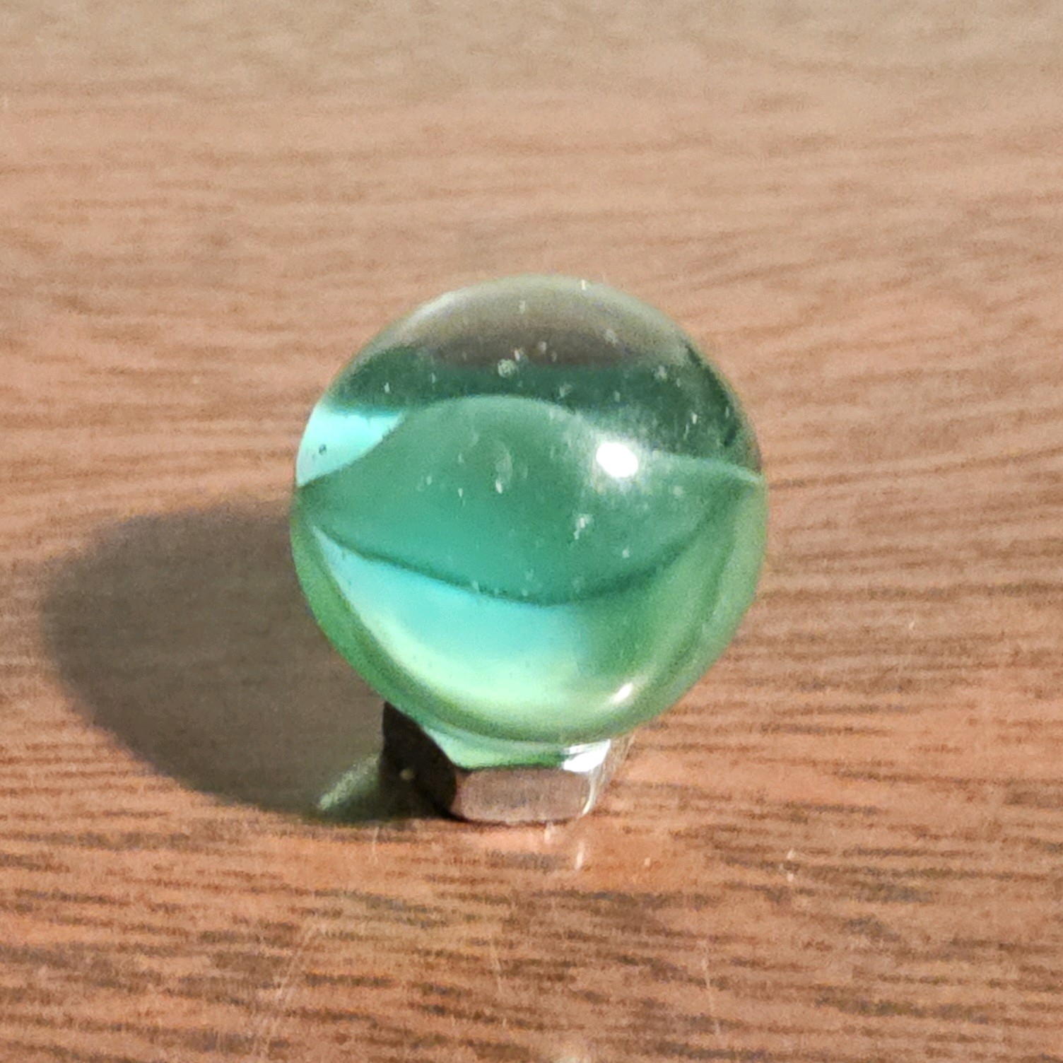 C E Bogard Floppy Green Uranium Glow 4 Lobe Cats Eye Clear Glass .625 Marble