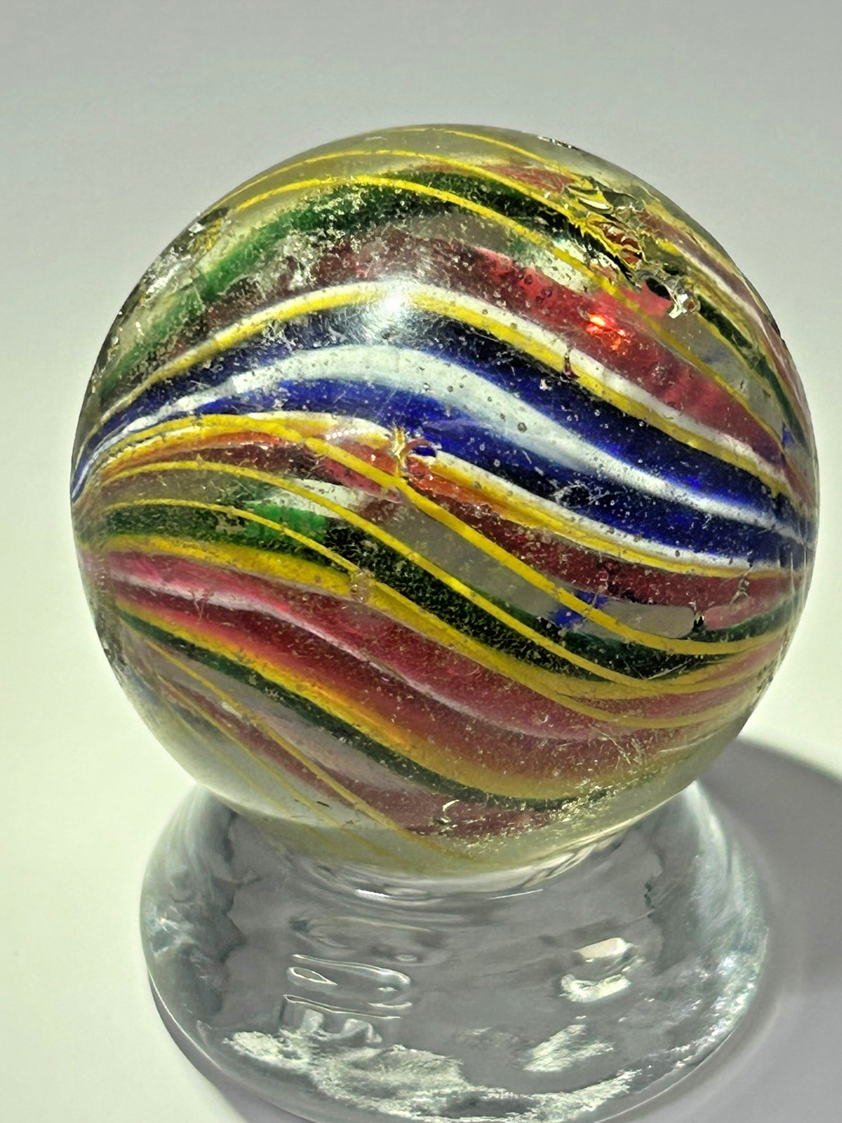 Antique German Handmade Divided Core Jelly Ribbon Marble 1-45/64″ NM+ E3.22