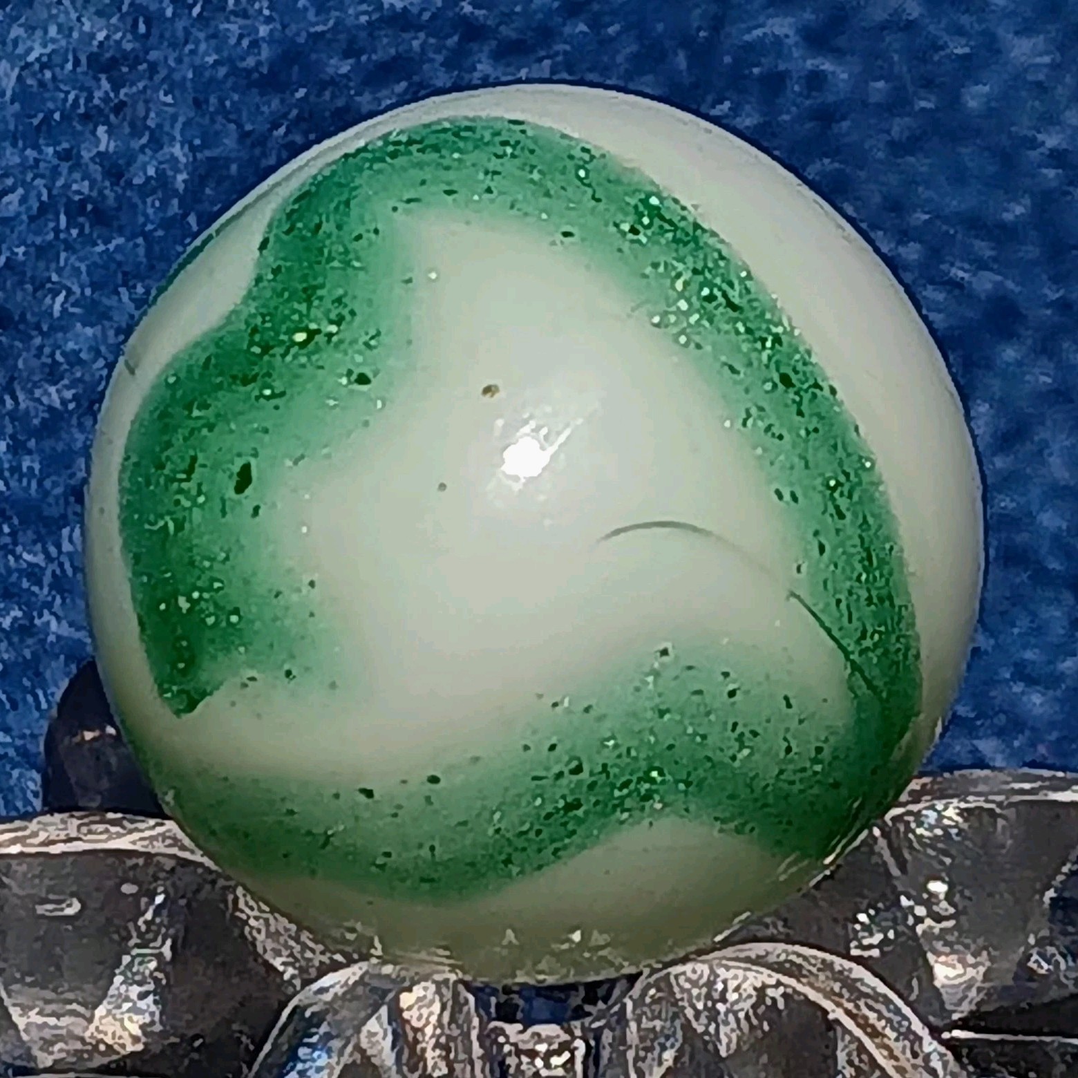 Vintage Alley Agate “Shimmering Spruce” Swirl Marble. 0.53″ Mint. HTF Loaded-AV