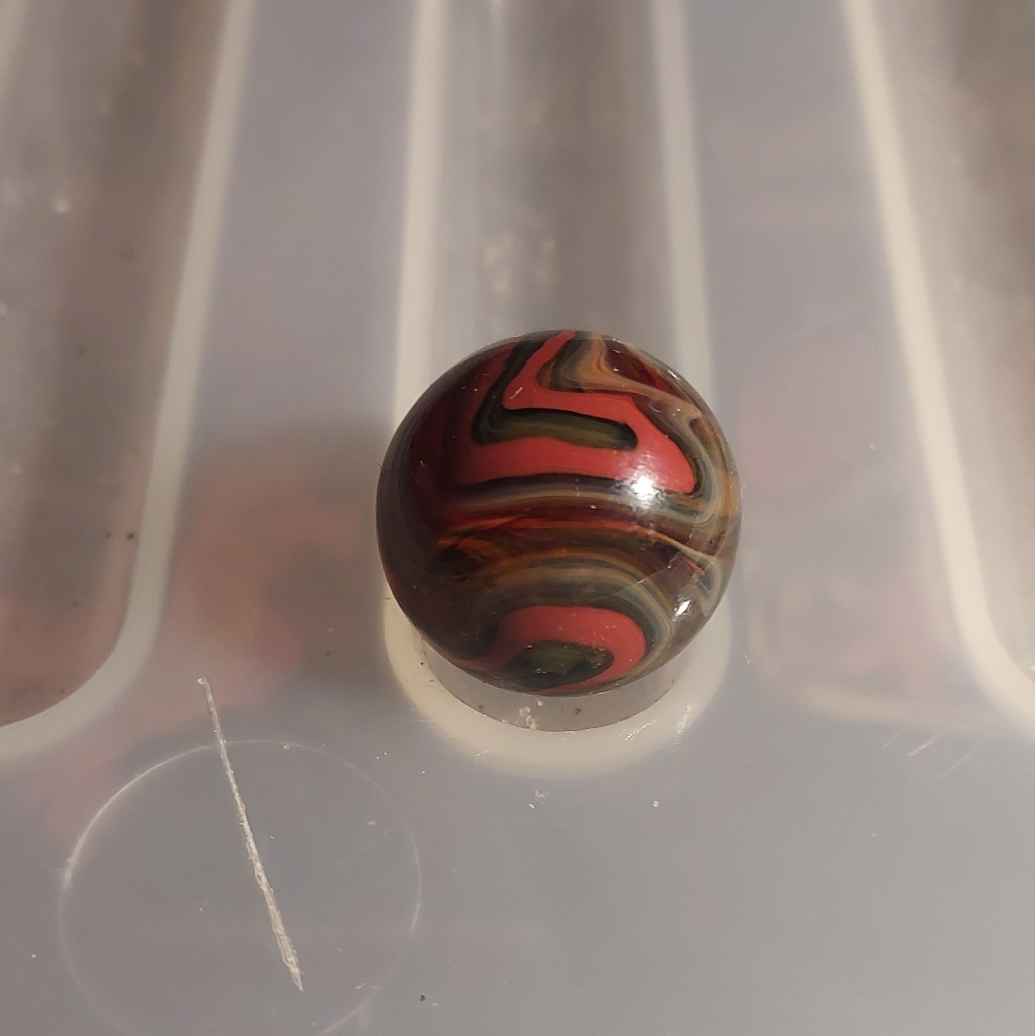 Akro Agate Swirl Glass Toy Marble – Red Black Tan Swirl Pattern Design