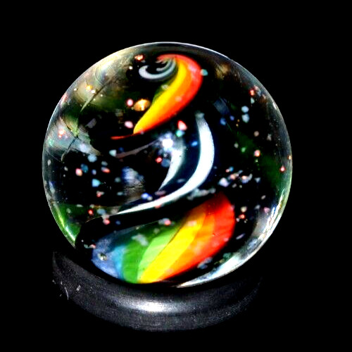 BRIAN TRILLAS GLASS MARBLE/.725″CRUSHED OPAL, GREEN BLACKLIGHT RAINBOW CORKSCREW