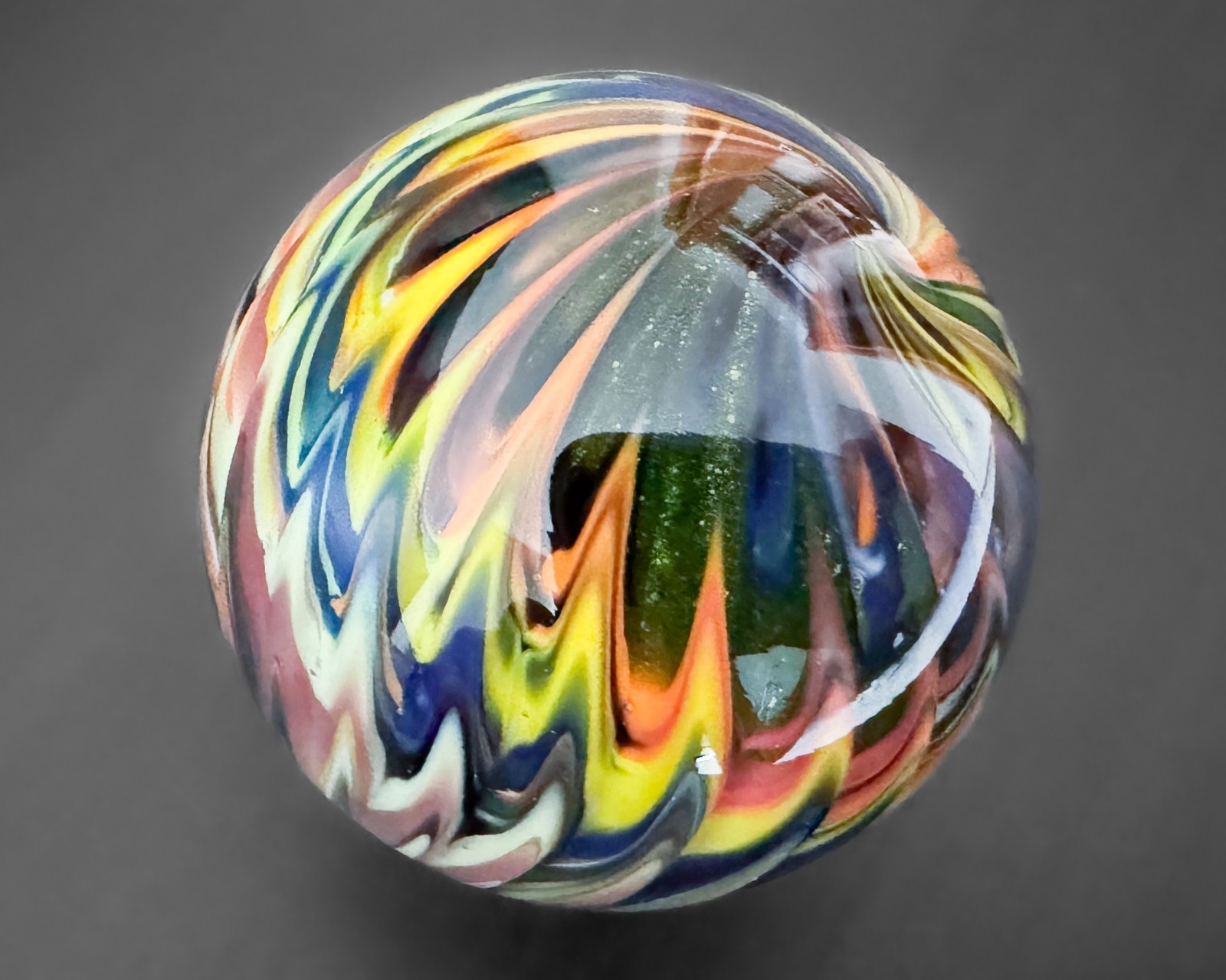 Steve Davis 1.5 Lobed Onionskin Contemporary Swirl Handblown Art Glass Marble