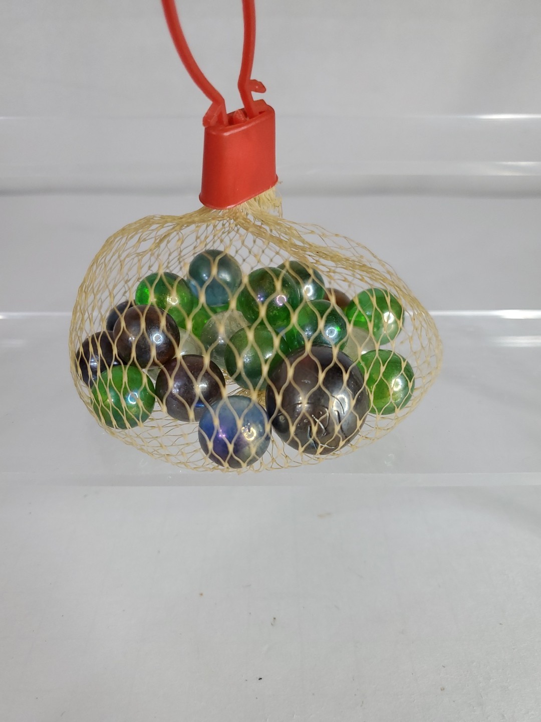 Bag of 24 Vintage Iridescent Glass Marbles Greens Blues