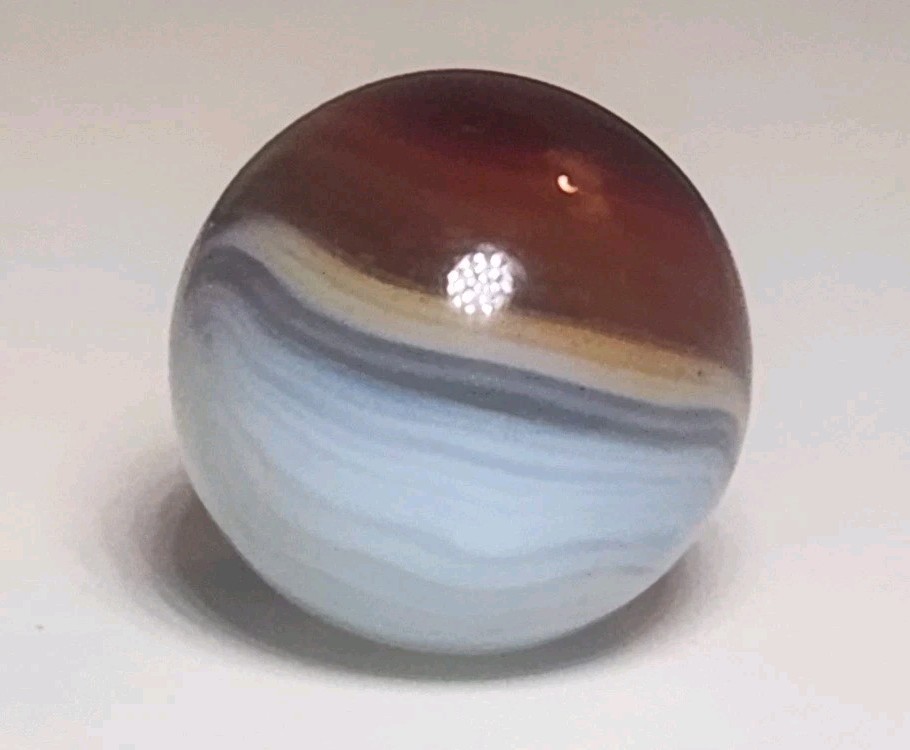 AKRO AGATE CO. ‘Whispy OXblood Patch’ .59″ Vintage Marble