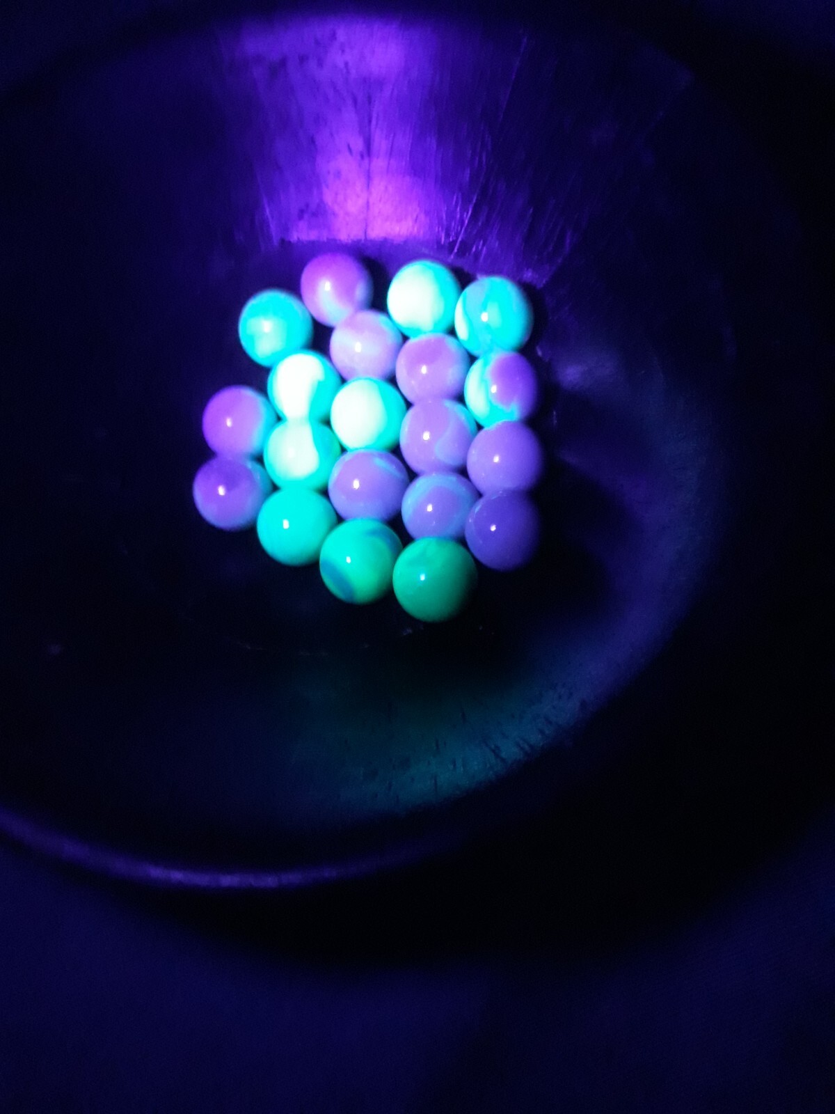 Jabo 20 Fenton Burmese Glass UV Reactive Marbles Florescent Uranium Ultraviolet