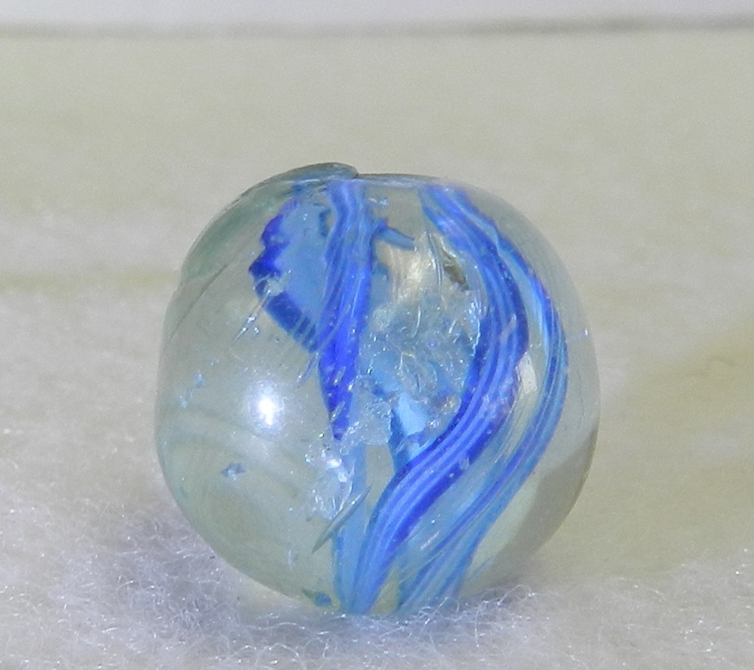 20854m Rare Divided Ribbon Swirl With Mica Vintage German Handmade Marble .58 In