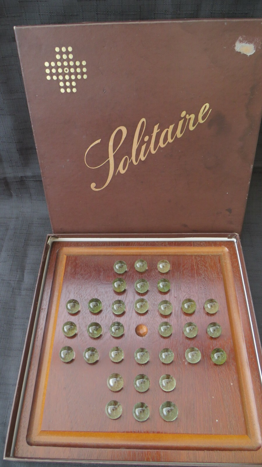 Solitaire Glass Marble on Square wooden Board One Person Game