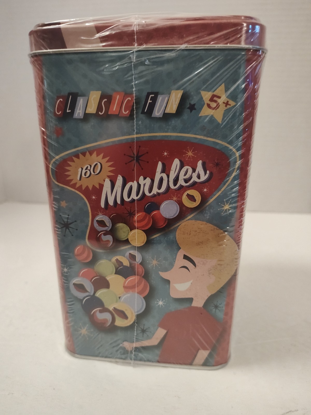 New Sealed 160 Count Of Classic Glass Marbles With Tin Can Tin Box Company