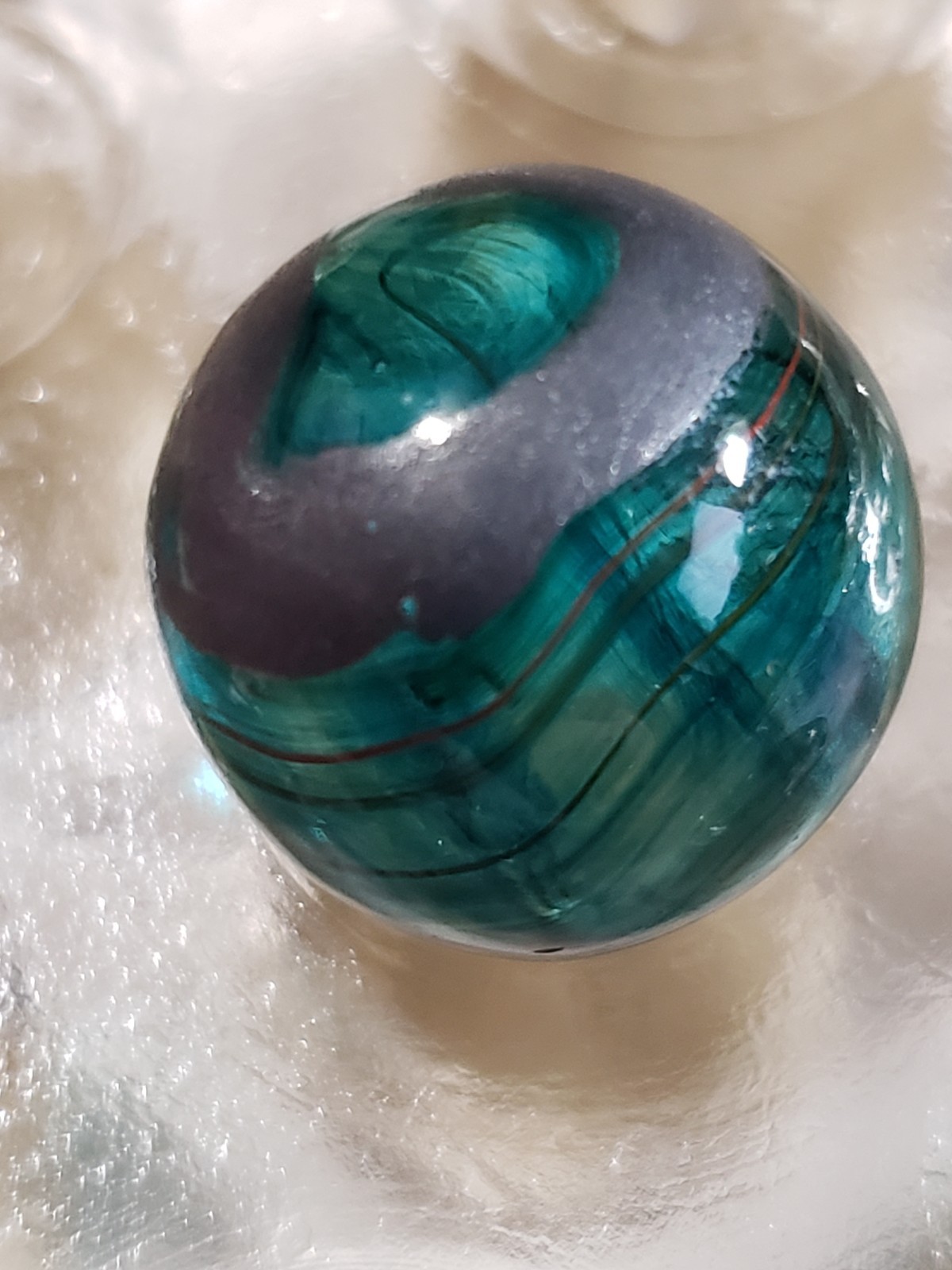 RARE EARLY Akro Agate Blue Bubble Base METALIC 9 OXBLOOD HYBRID WET MINT SZ 5/8