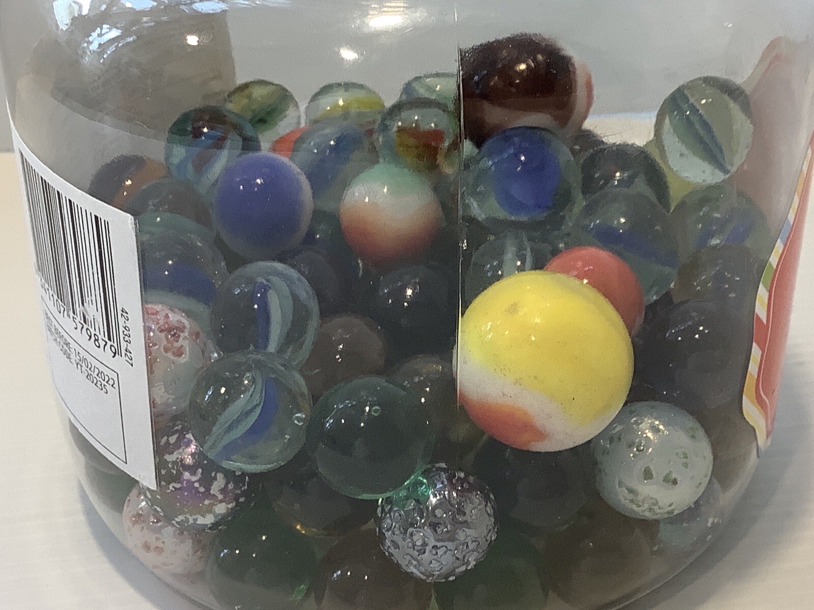 Marbles Glass In Large Candy Plastic Jar Lot 3 Toys Tom Bowlers