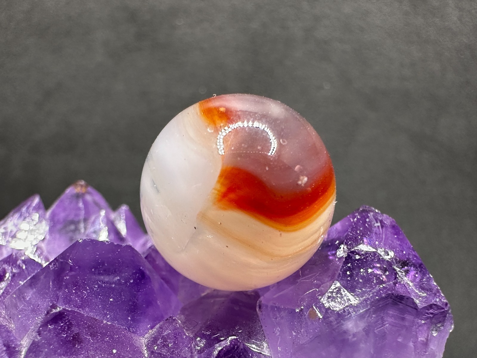 Vintage Vitro Agate Two-Color Conqueror Marble – Purple & Red – .63″ Excellent!