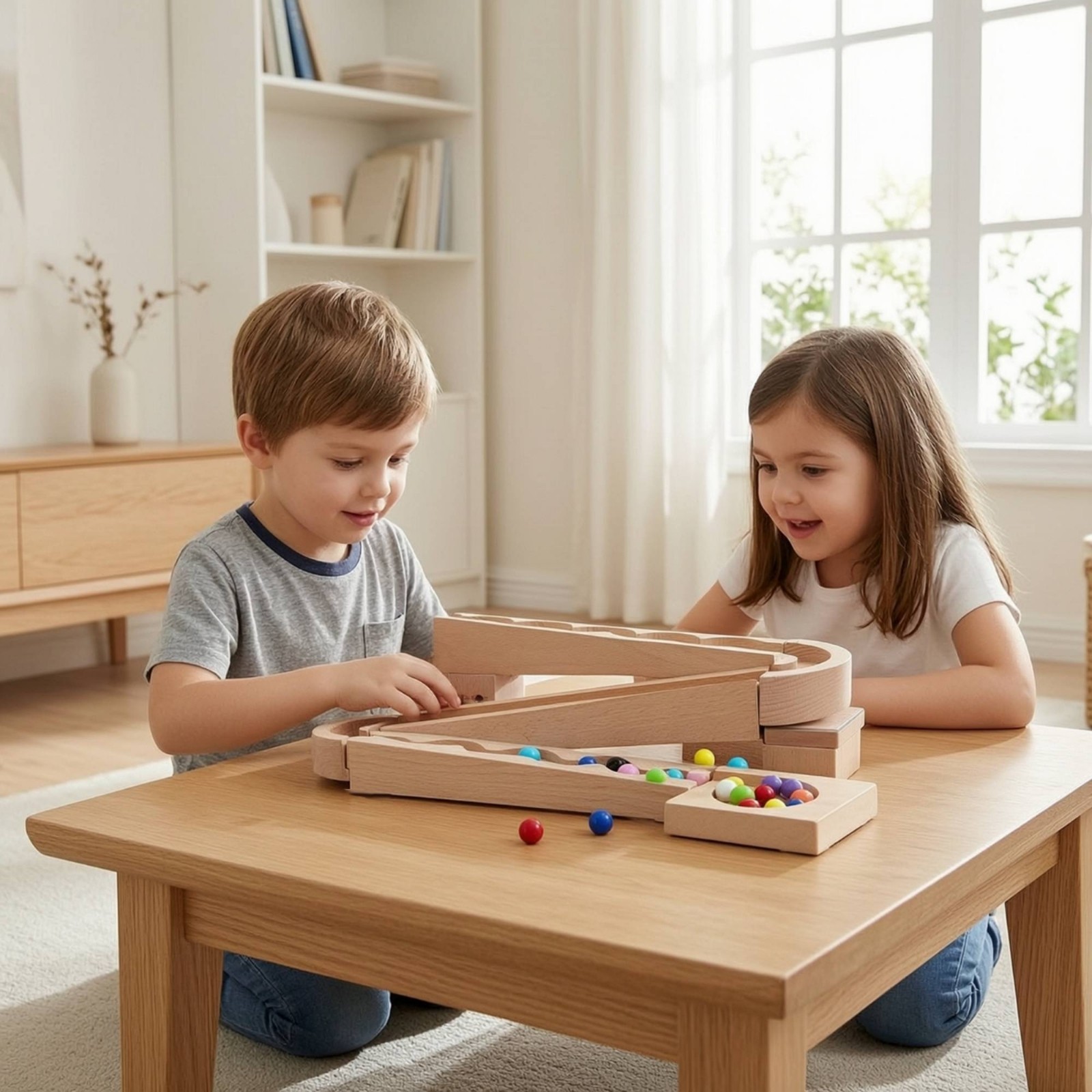 Wooden Ball Track with Blocks Educational Marble Maze Interlocking