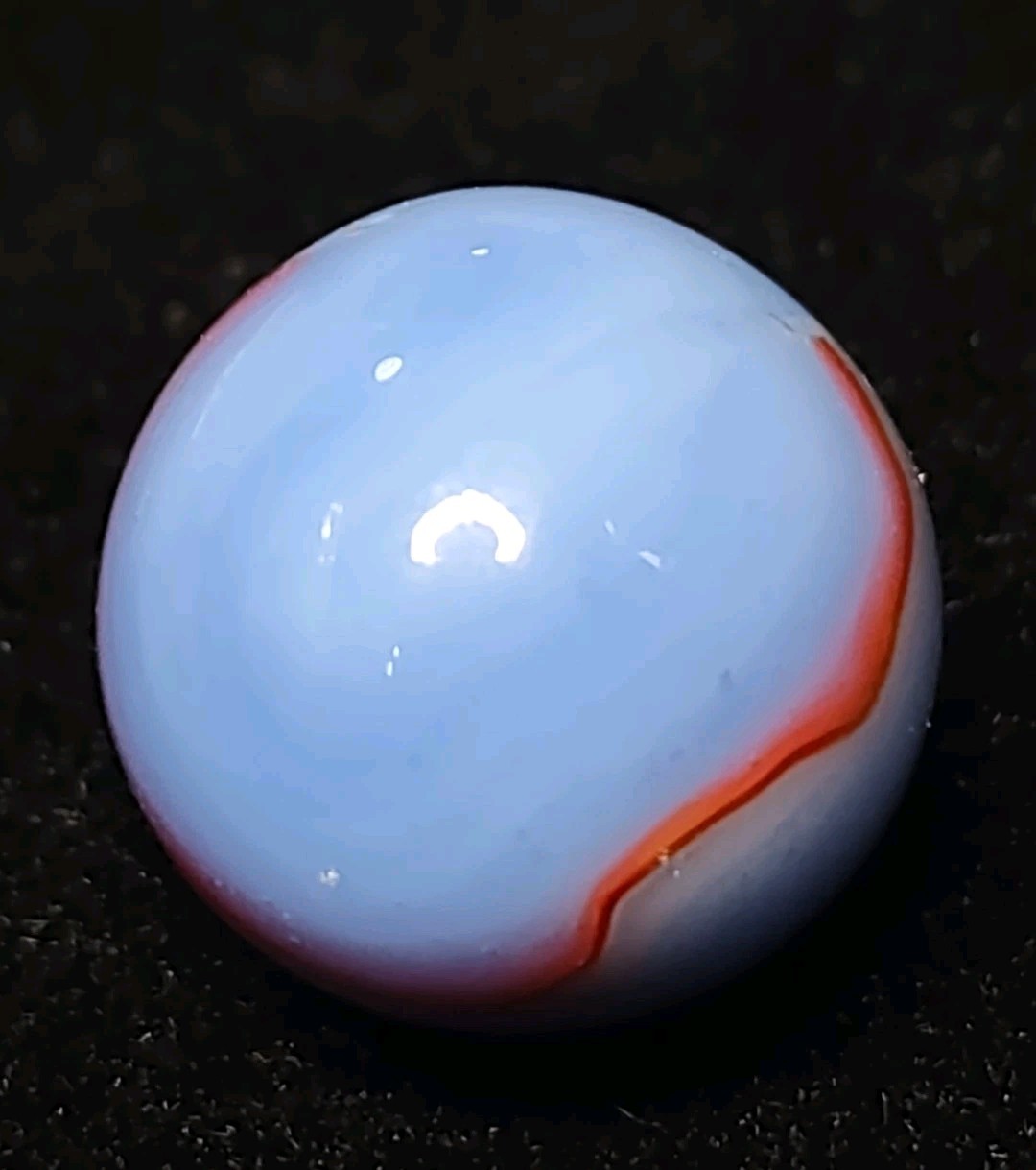 Robin Egg Blue w/ Orange 🔥 Red Peltier Rainbo Glass Vintage Marble .63″ Toy