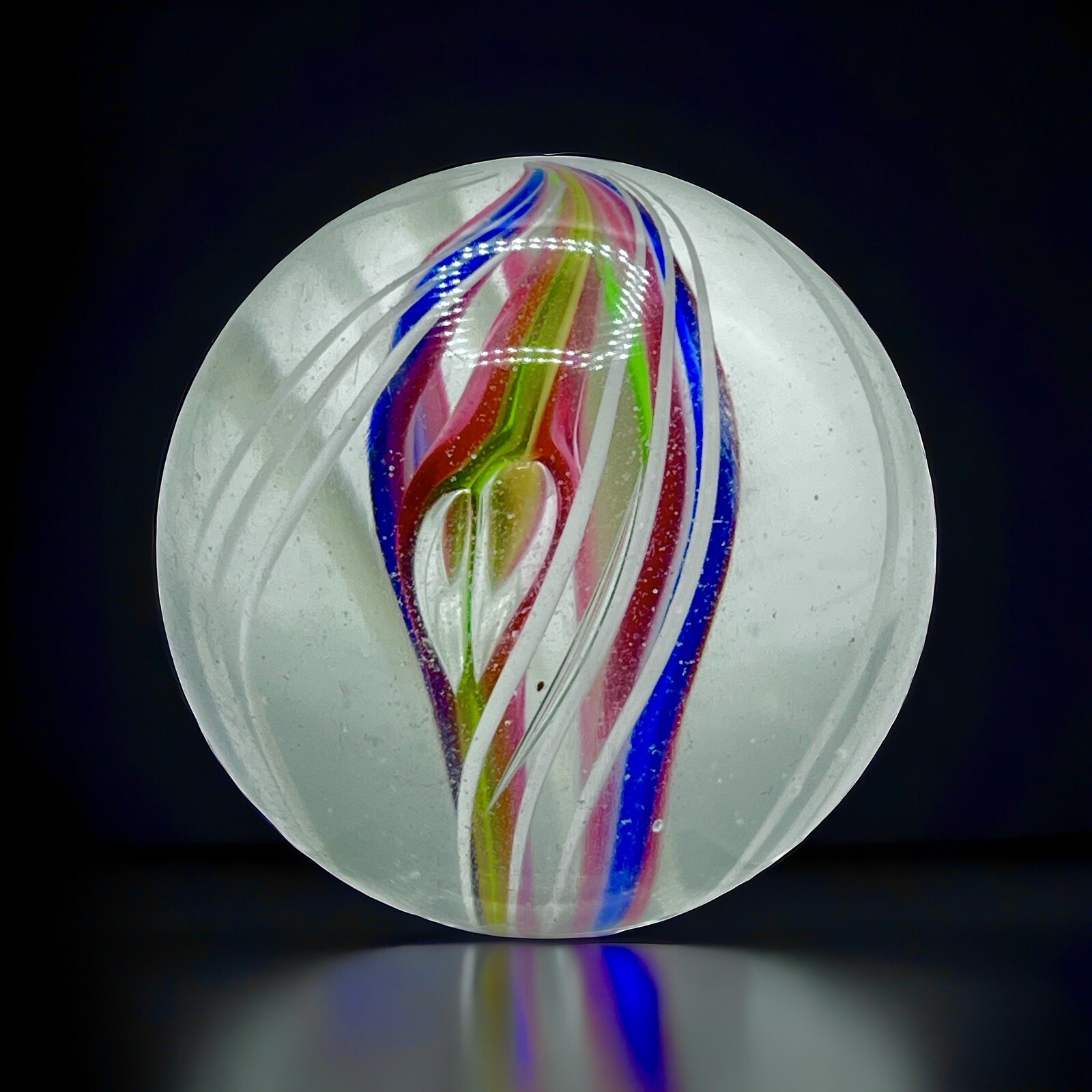 Unusual Huge German Heart Bubble Colorful 4 Ribbon Divided Core Swirl Marble 2”