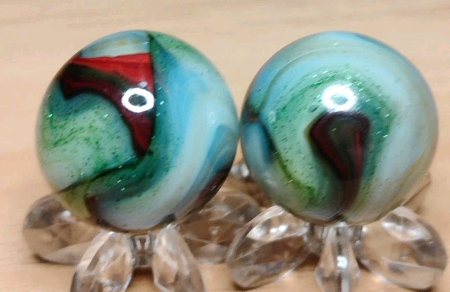 .78″-.75″ D.A.S. MARBLES LOT🔥 EXPERIMENTAL 💥GREEN AVENTURINE-GLASS TOYS NM+