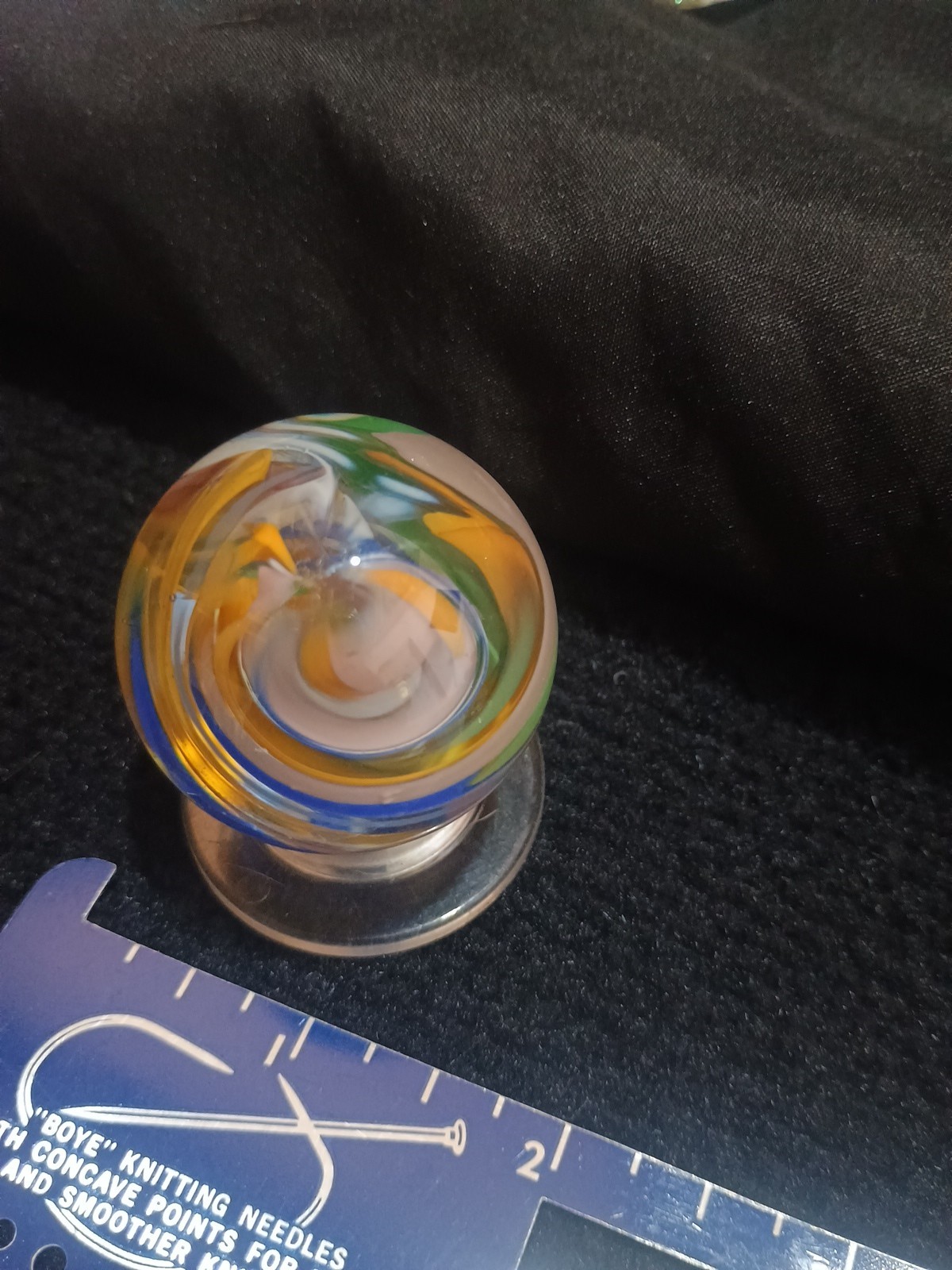 2001 Vtg SIGNED SAM/SAMMY HOGUE COLLECTIBLE SWIRL MARBLE w/BASE