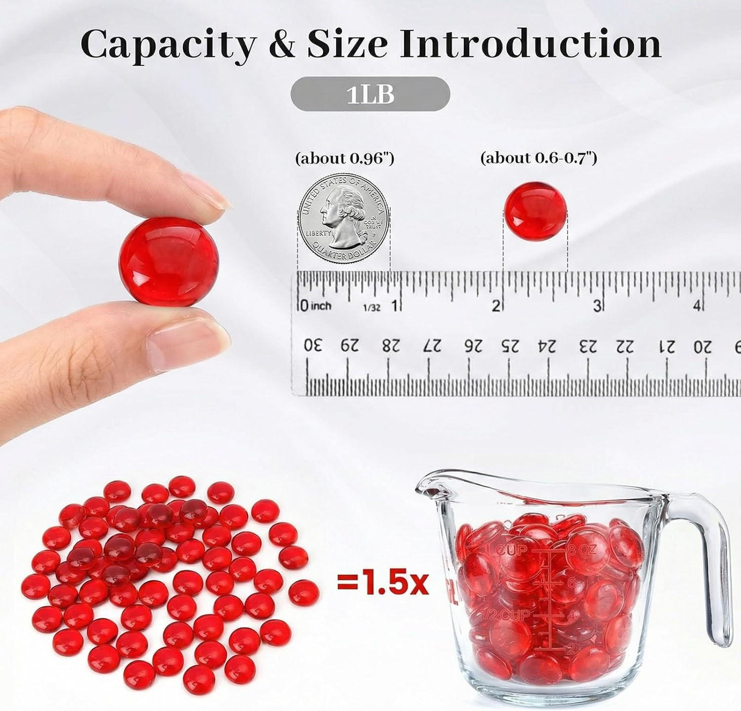 1LB Red Glass Beads, Flat Glass Marbles Burgundy Pebbles Marbles for Vases Decor