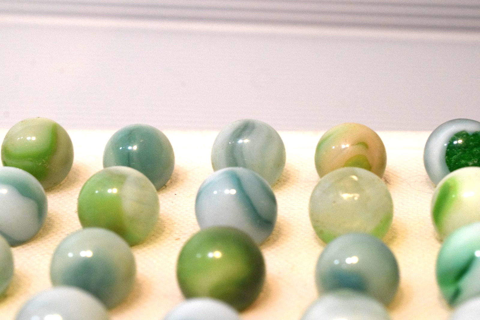 VITRO AGATE MARBLES ARKO 57PC MIXED LOT SHAMROCK GREEN AQUA BLUE COBALT LIME