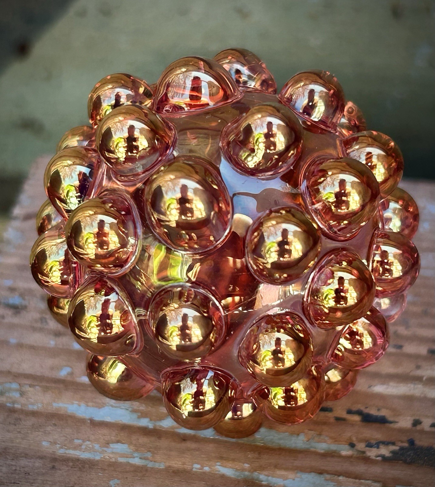 Hand Blown Gold Silver Fume Hobnail Marble Art Glass Paperweight Contemporary