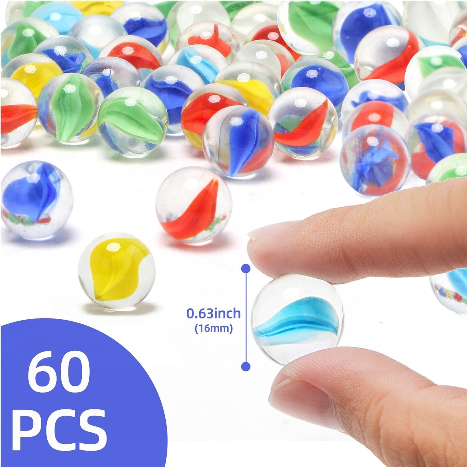 60 PCS Glass Marbles, Bulk Marbles For Marble Games Vase Fillers DIY And Home