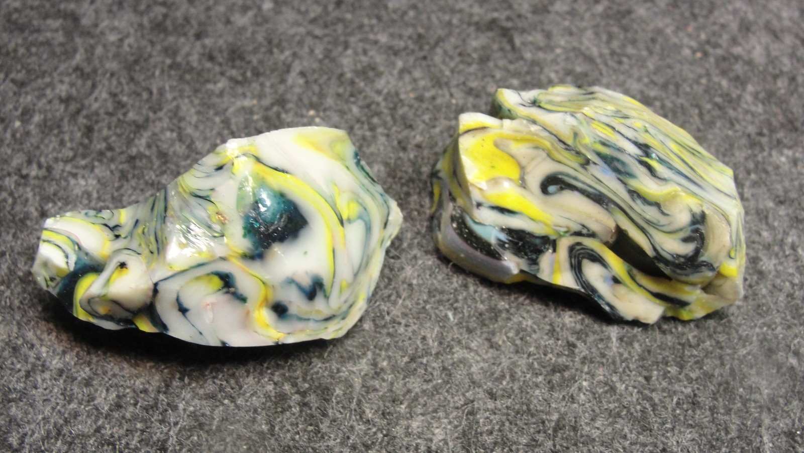 pieces of cullet from Jabo Joker experimental marble runs