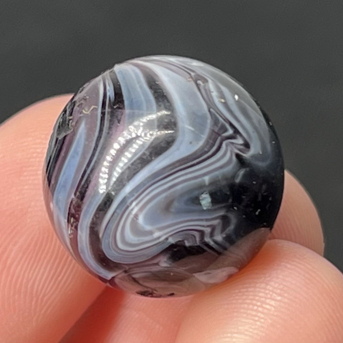 Vintage Glass Swirl Marble Akro Agate Peltier Vitro .7” Black Shadow White Cool!