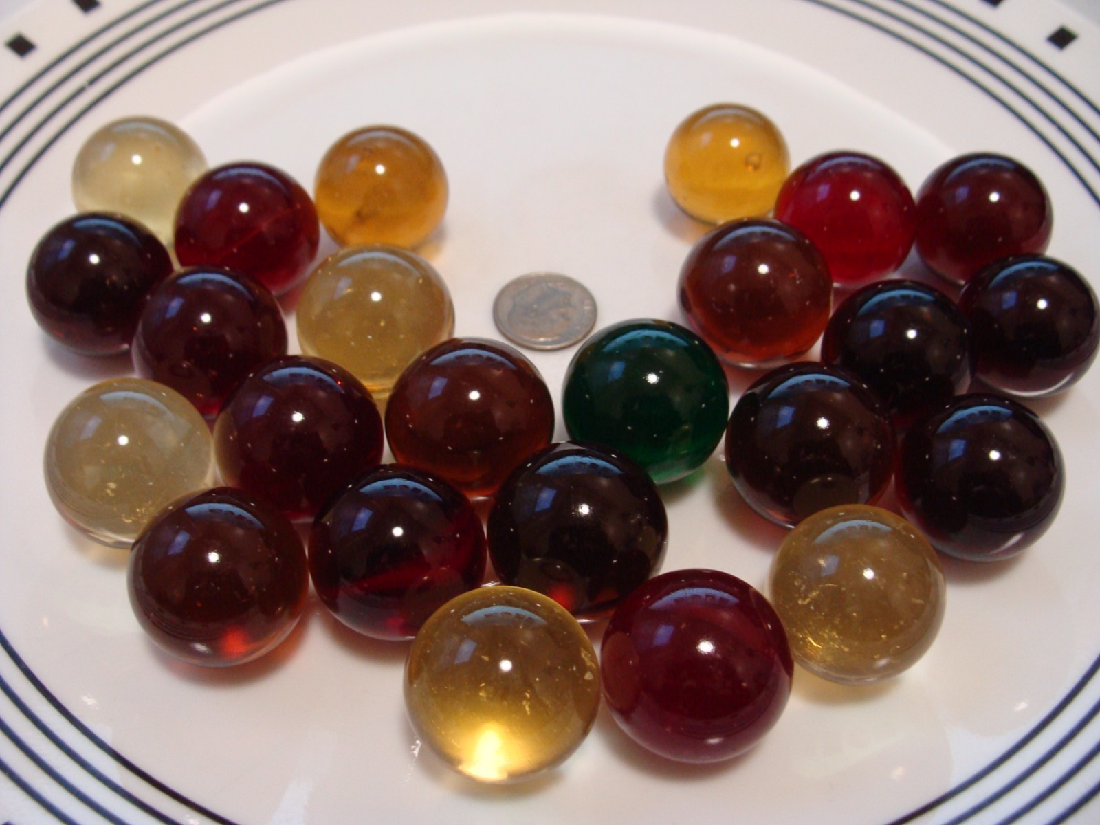 24 Vintage Master Marbles Gem Jewel Shooters Yellow Red Green Amber 1930s Nice