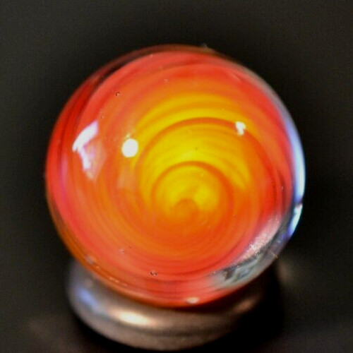 BRYAN TRILLAS GLASS MARBLE/.758″-BLUE BLACKLIGHT FIERY CORKSCREW-GOLDENROD,ORG+