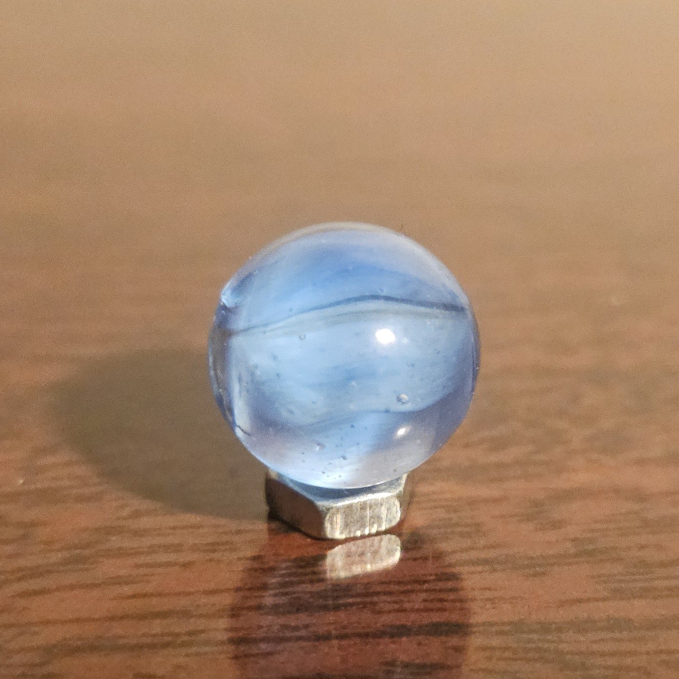 C E Bogard Blue 4-Lobe Floppy Cats Eye Clear Glass .625 Marble