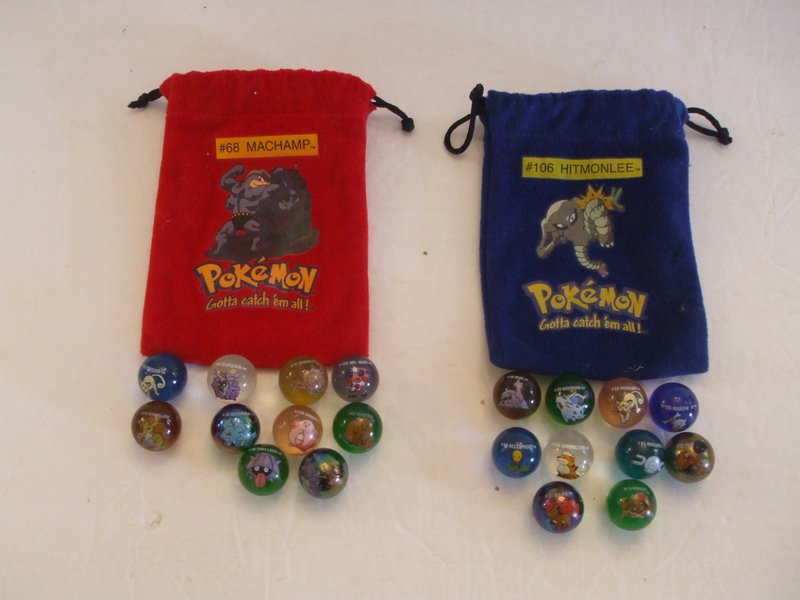 Lot of 20 Pokemon Collectors Marbles with #68 Machamp & #106 Hitmonlee Pouches