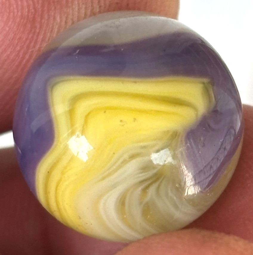 Akro Agate Purple Yellow White Popeye Corkscrew Marble Shooter .75 or 3/4″ VTG