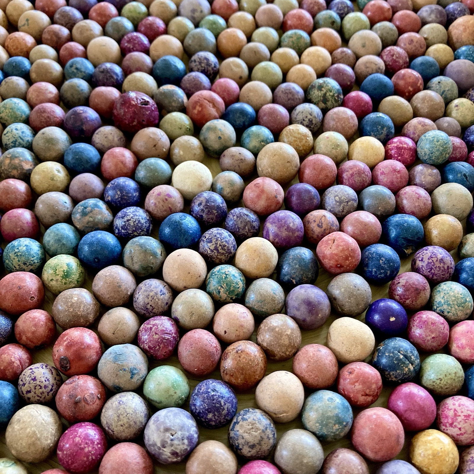 Antique Clay Marbles 1800s Vintage Game Lot of 5 ~ Dyed Multi Colors Approx 1/2″