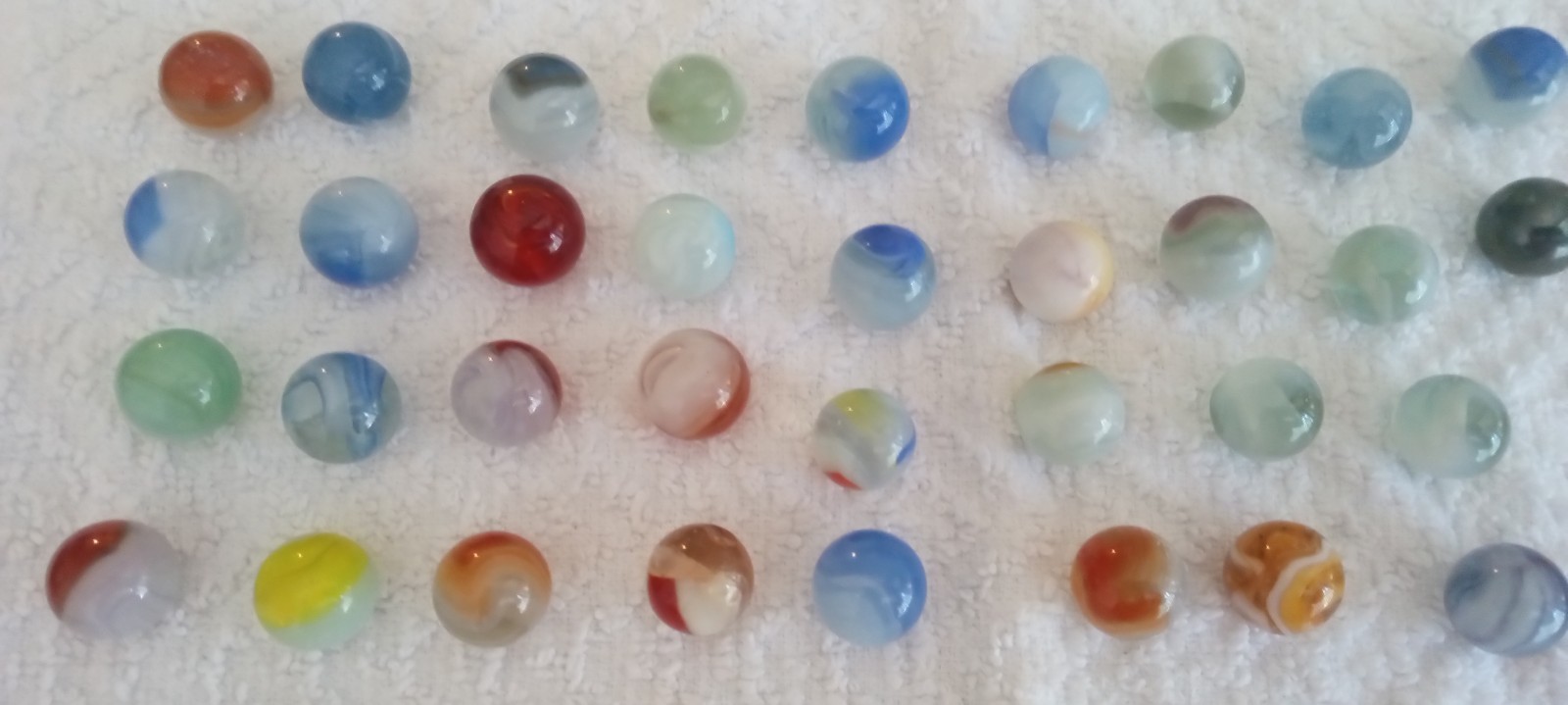 Vtg Akro Vitro Peltier 34-pc Marbles Lot. Swirl Patterns.