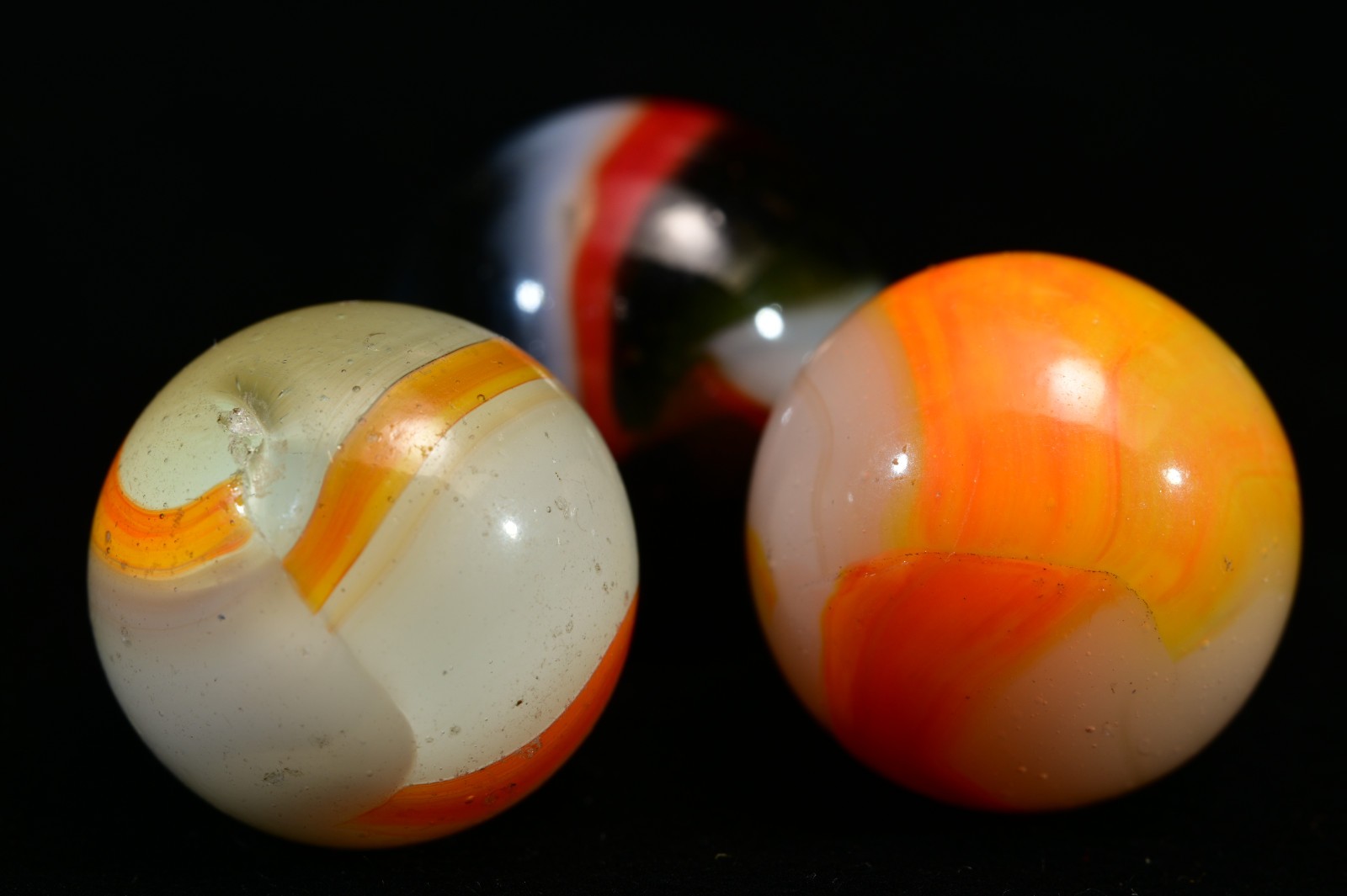 3 Vintage Peltier Rainbo Marbles Funky Colours Classic Styles, Multi-Mix 19/32”