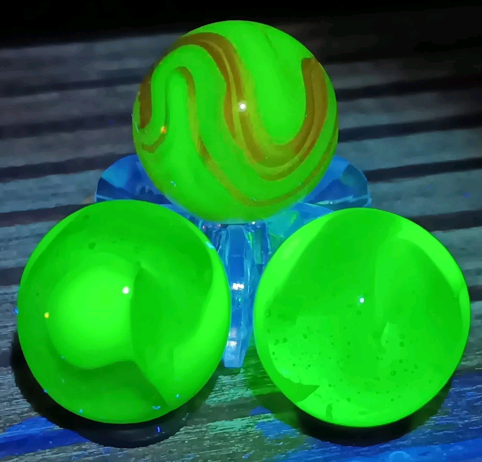 Jabo Fenton Burmese Glass Marbles. UV Reactive Uranium Ultraviolet. Lot Of 3